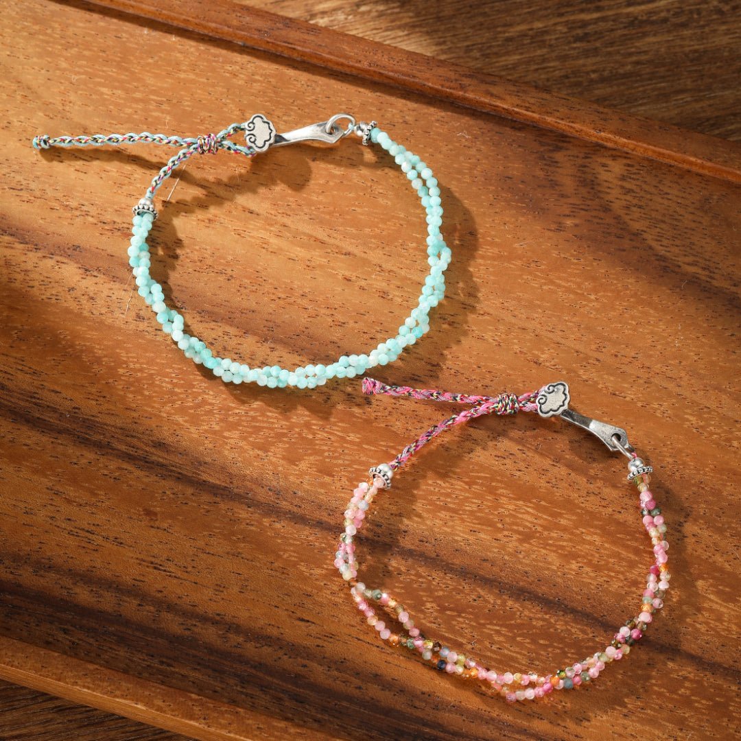Bracelet pierre naturelle Amazonite ou Tourmaline - Argent ajustable - Biloria