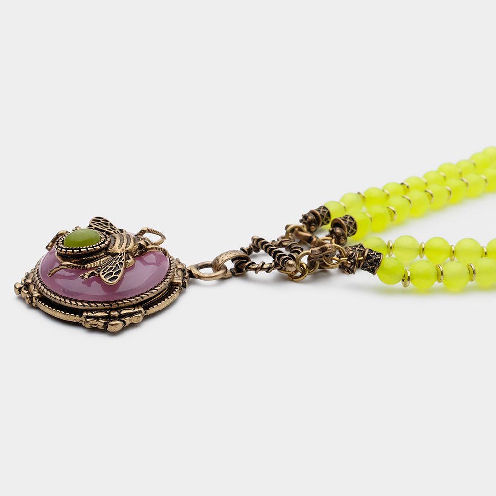Collier Agate Jaune Abeille Royale en Pierre Naturelle - Biloria