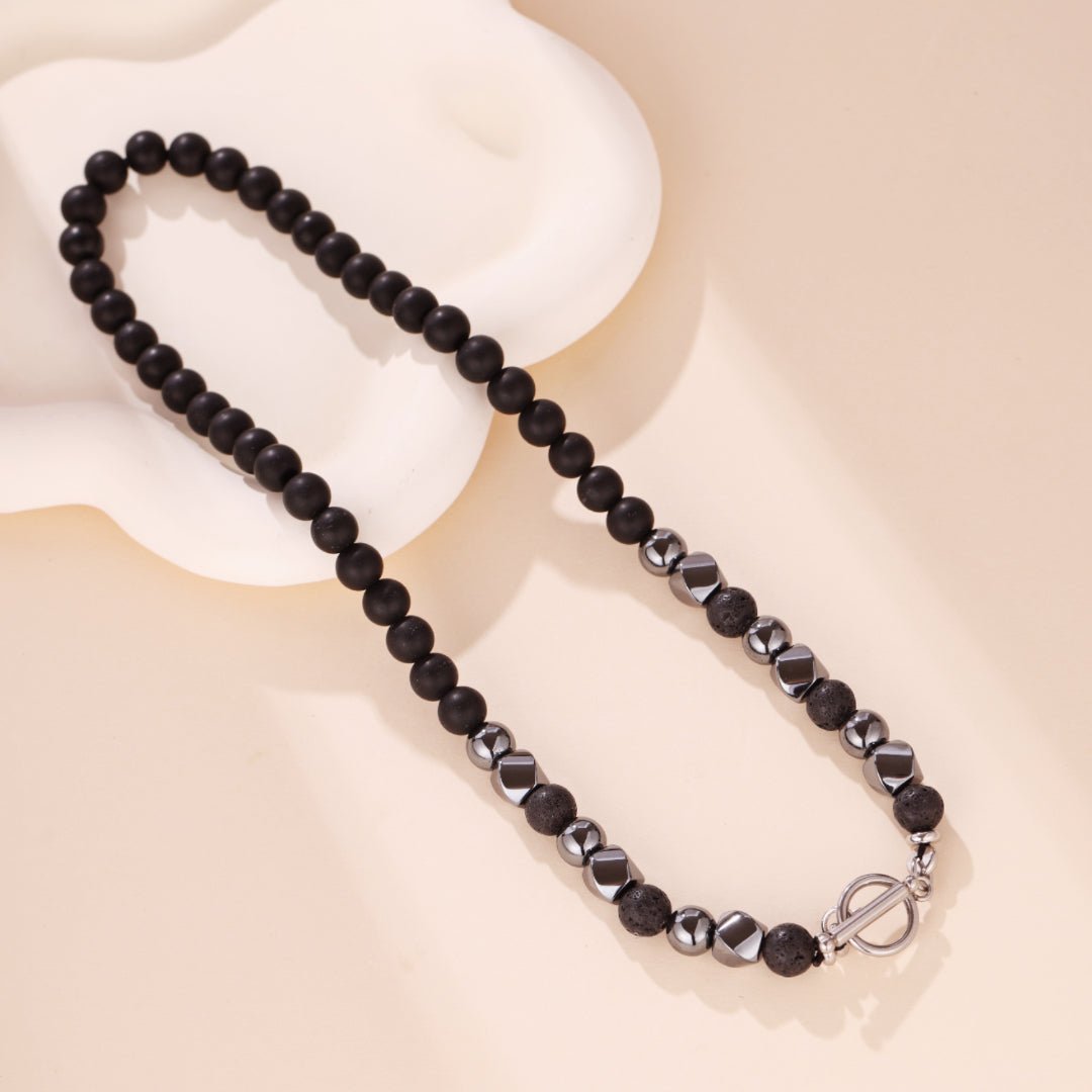 Collier Hématite Pierre de Lave Obsidienne pour Homme - Biloria