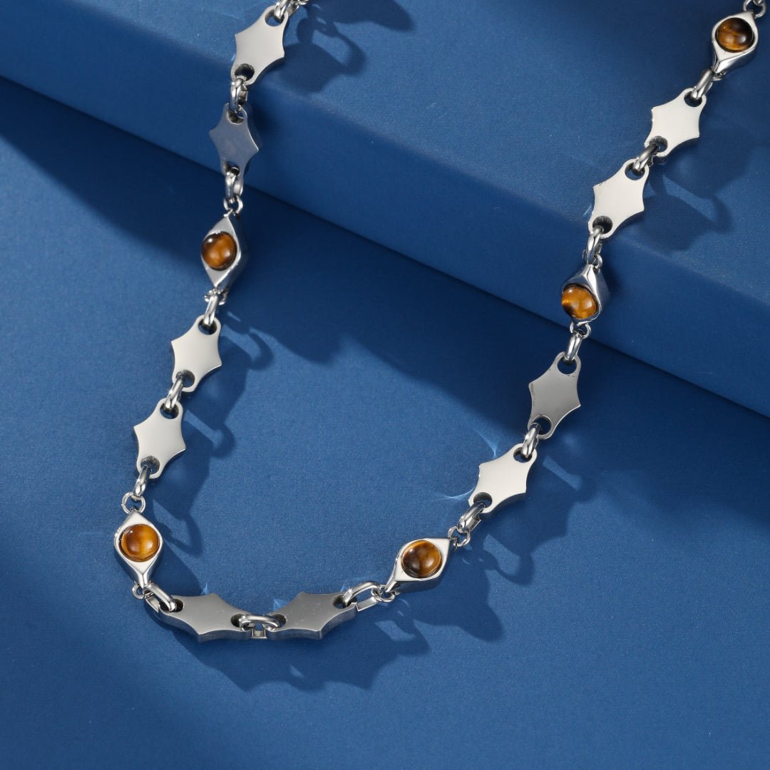 Collier Œil de Tigre Acier Inoxydable – Cadeau Homme - Biloria