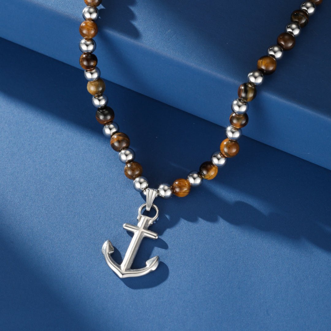 Collier Œil de Tigre Ancre Marine pour Homme - Biloria