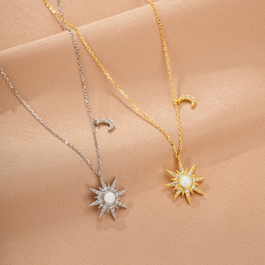 Collier Opale Cœur Solaire Lune Argent 925 - Biloria