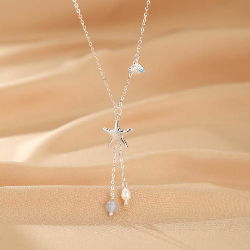 Collier Pendentif Étoile de Mer – Aigue-marine et Perle, Argent 925 - Biloria
