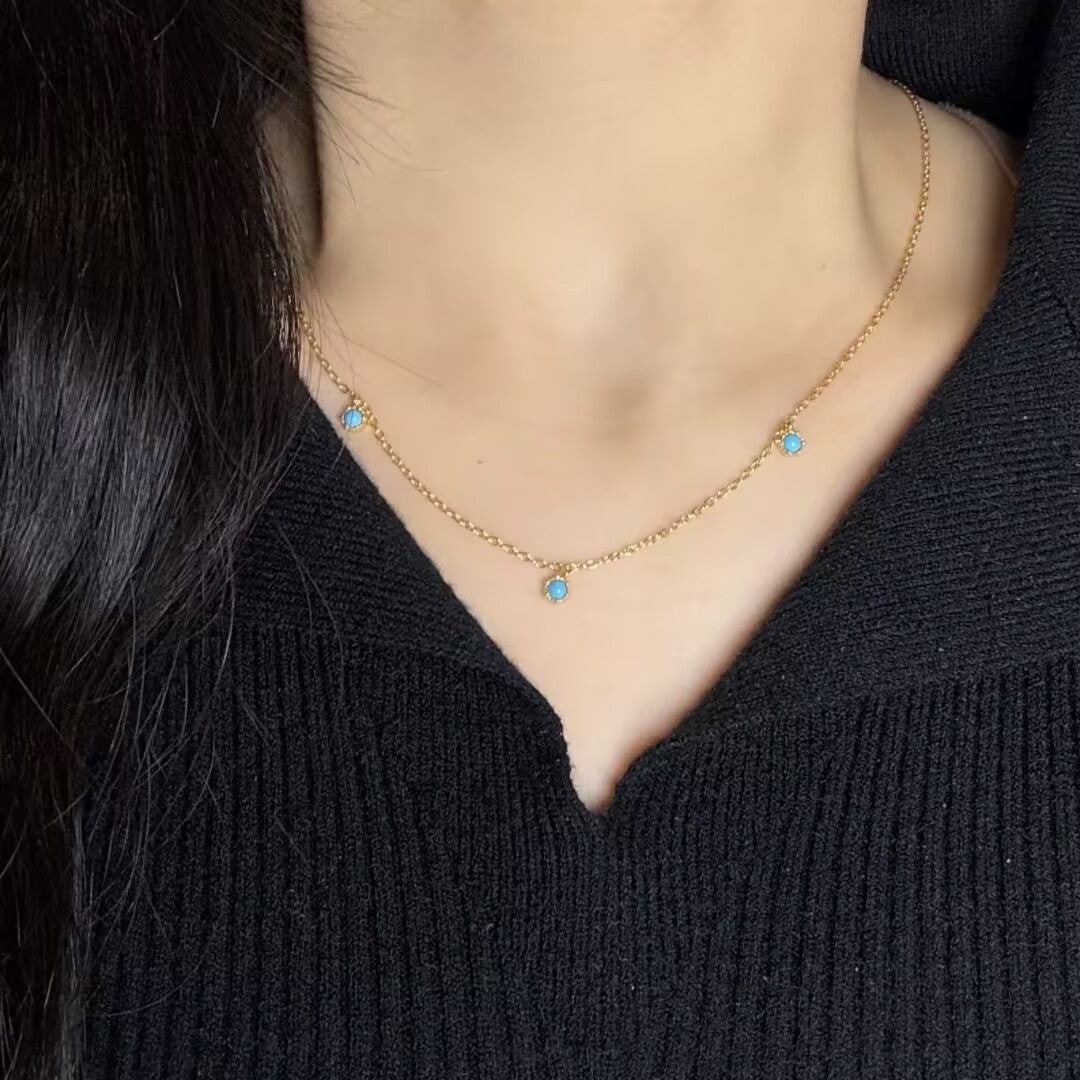 Collier Turquoise Argent 925 Bijou Fait Main Protection Sérénité - Biloria