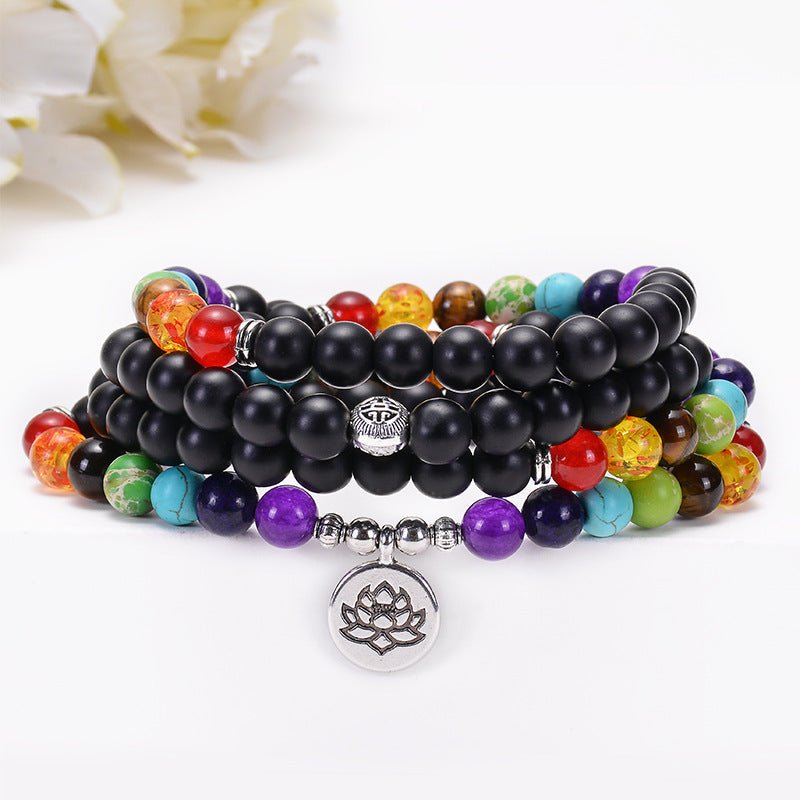 Mâlâ 108 Perles en Pierre de Lave avec Pendentif 7 Chakras - Biloria