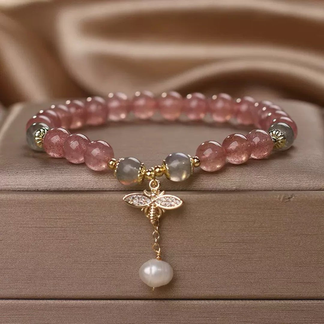 Offrir un Bracelet Quartz Fraise et Labradorite Abeille Poétique - Biloria