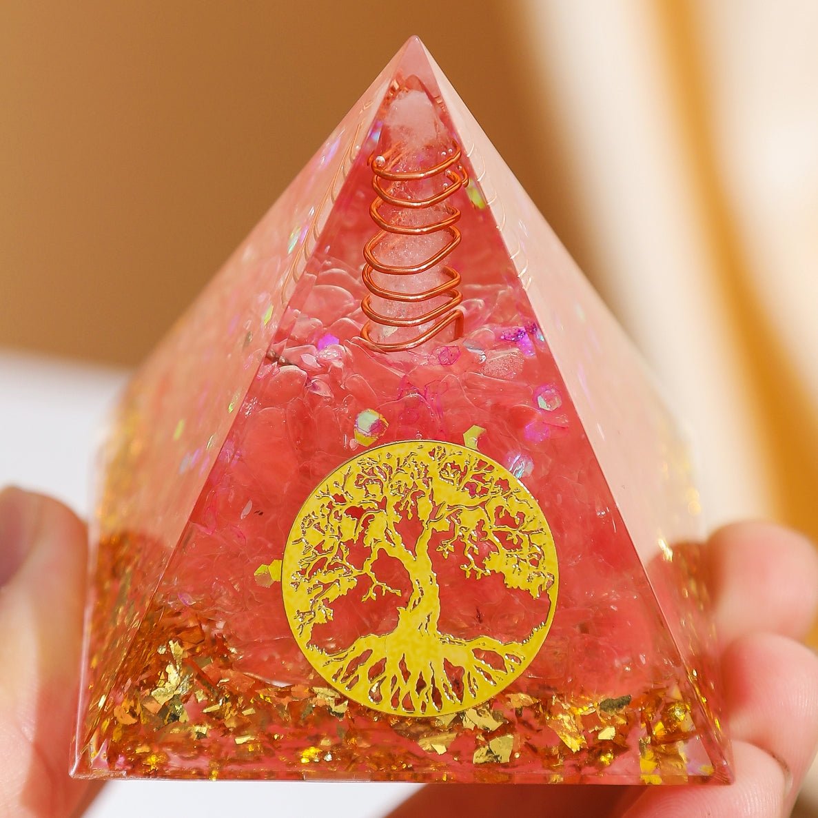 Pyramide Orgonite Arbre de Vie Quartz Rose – Amour et Harmonie - Biloria